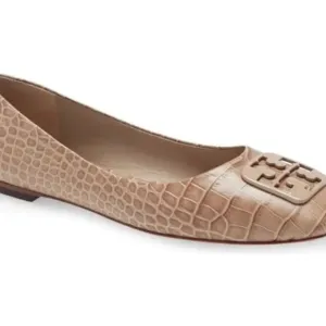 Brand New TORY BURCH sz 10.5 Georgia Pump soft croco embossed taupe 157448