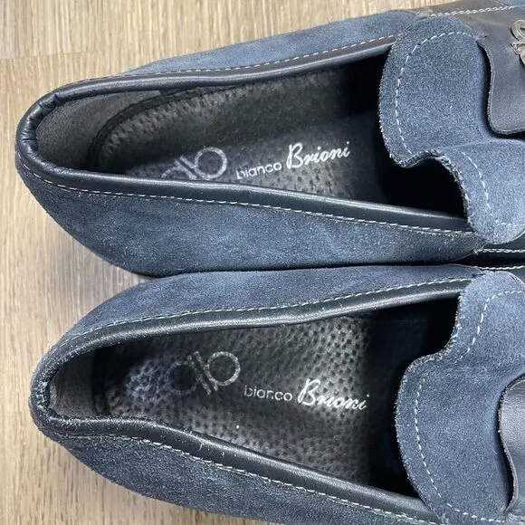 Brioni Mens 9.5 Blue Penny Loafers Rino Lux Designer Leather Low Top