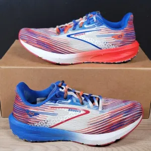 Brooks Launch 10 Shoes Men Size 8 D White Blue Red USA Athletic Running Sneakers