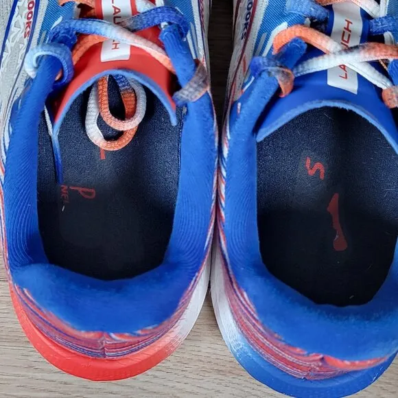 Brooks Launch 10 Shoes Men Size 8 D White Blue Red USA Athletic Running Sneakers