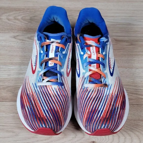 Brooks Launch 10 Shoes Men Size 8 D White Blue Red USA Athletic Running Sneakers