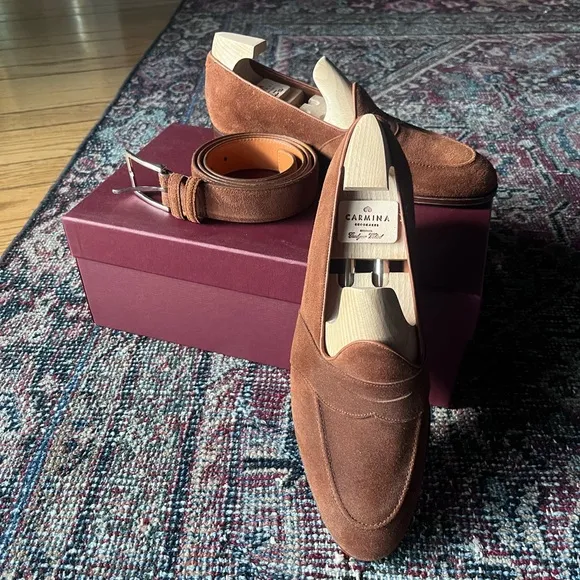 Brown Suede Loafers and belt for Men