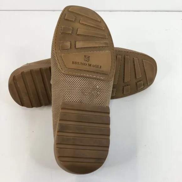 Bruno Magli Carlos Tan Perforated Suede Penny Loafers Size 8M