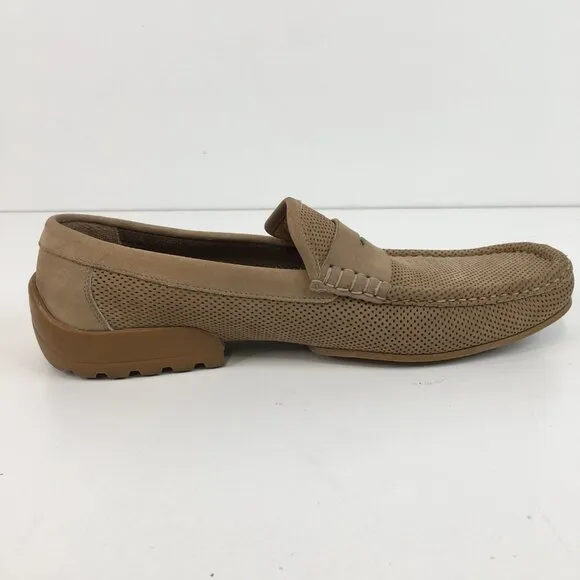 Bruno Magli Carlos Tan Perforated Suede Penny Loafers Size 8M