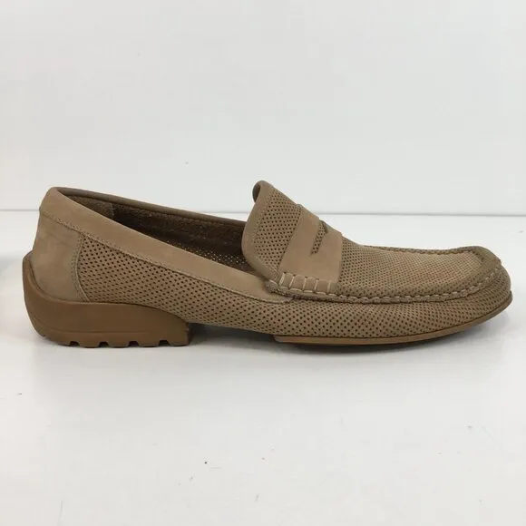 Bruno Magli Carlos Tan Perforated Suede Penny Loafers Size 8M
