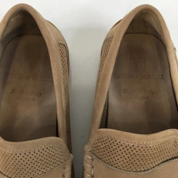 Bruno Magli Carlos Tan Perforated Suede Penny Loafers Size 8M
