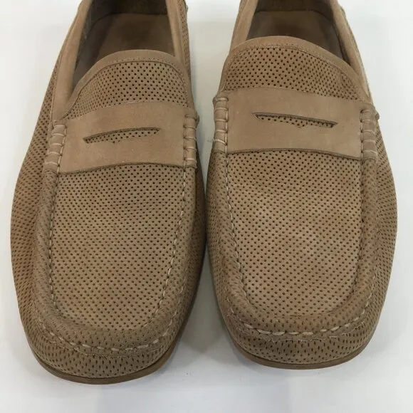 Bruno Magli Carlos Tan Perforated Suede Penny Loafers Size 8M