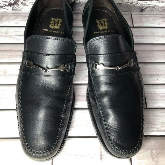 Bruno Magli Pittore Nappa Black Leather Horsebit Loafers Shoes Men Sz 8M US/41EU