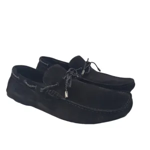 Bugatchi Black Suede Driving Shoes Size 8.5 Moccasins Tie Front Loafers