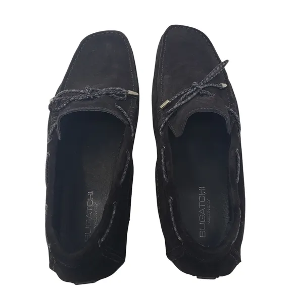 Bugatchi Black Suede Driving Shoes Size 8.5 Moccasins Tie Front Loafers