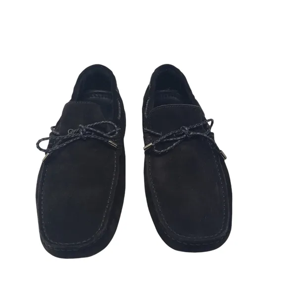 Bugatchi Black Suede Driving Shoes Size 8.5 Moccasins Tie Front Loafers