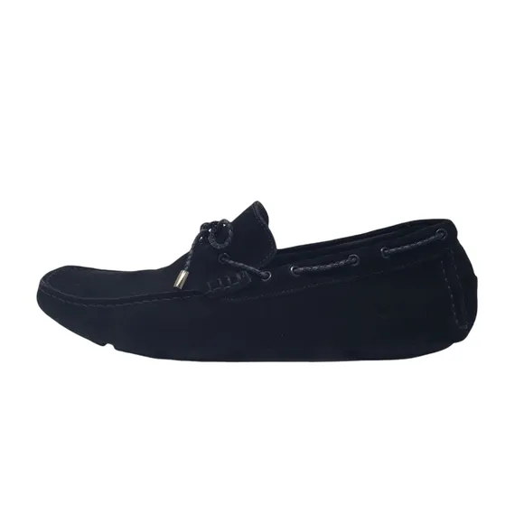 Bugatchi Black Suede Driving Shoes Size 8.5 Moccasins Tie Front Loafers