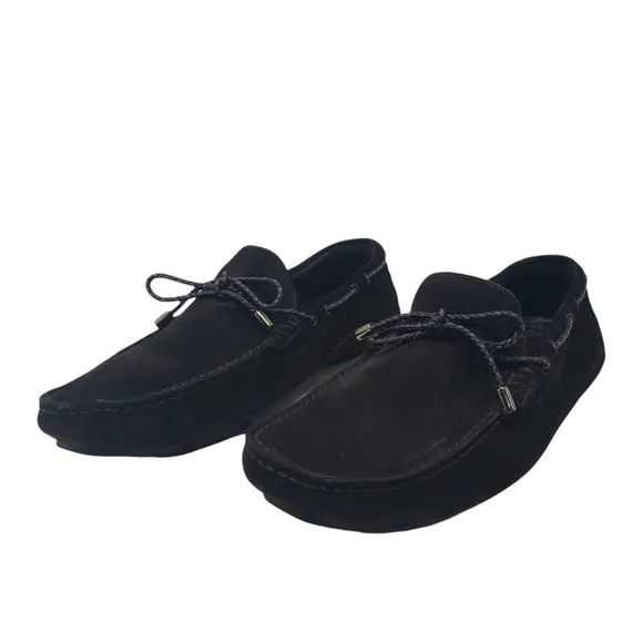 Bugatchi Black Suede Driving Shoes Size 8.5 Moccasins Tie Front Loafers