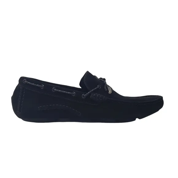 Bugatchi Black Suede Driving Shoes Size 8.5 Moccasins Tie Front Loafers