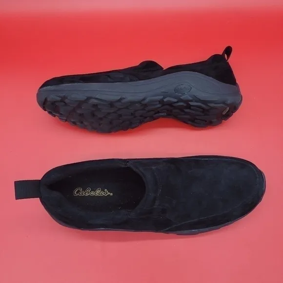 Cabela's Shoes Mens 10.5 M Suede Leather Slip On Moccasins Black