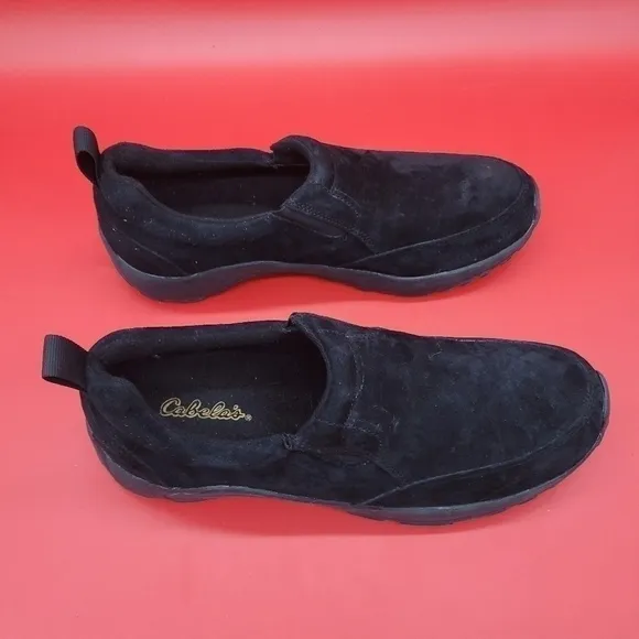 Cabela's Shoes Mens 10.5 M Suede Leather Slip On Moccasins Black