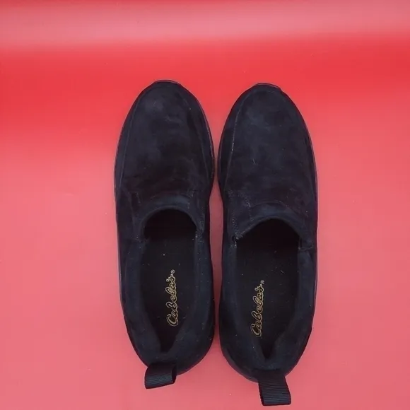 Cabela's Shoes Mens 10.5 M Suede Leather Slip On Moccasins Black