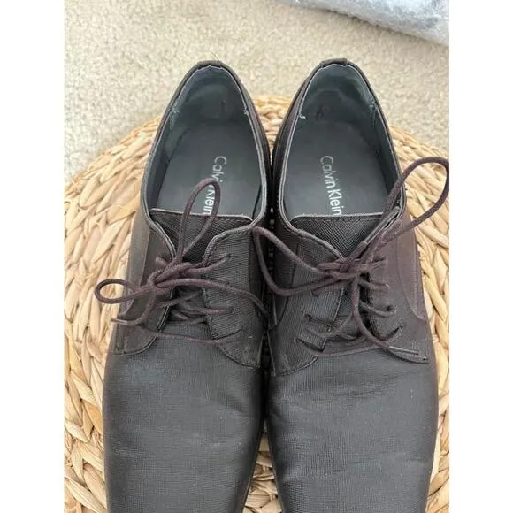 Calvin Klein mens Brown Benton style leather derby Dress Shoes loafers Size 10.5