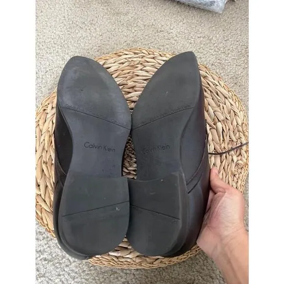 Calvin Klein mens Brown Benton style leather derby Dress Shoes loafers Size 10.5