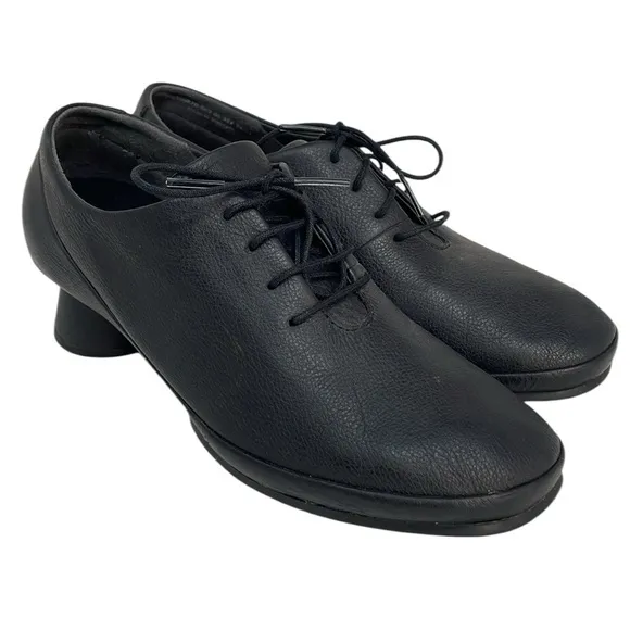 CAMPER Heels Shoes Soft Black Leather Loafer Lace Up Size 39