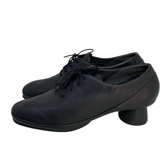 CAMPER Heels Shoes Soft Black Leather Loafer Lace Up Size 39