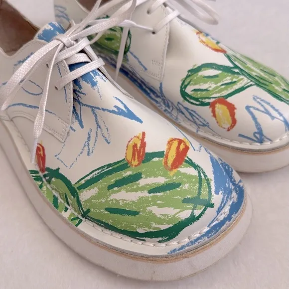 Camper | Twins Brother Polze Cactus Print Calfskin Leather Lace Up Sneaker Shoes