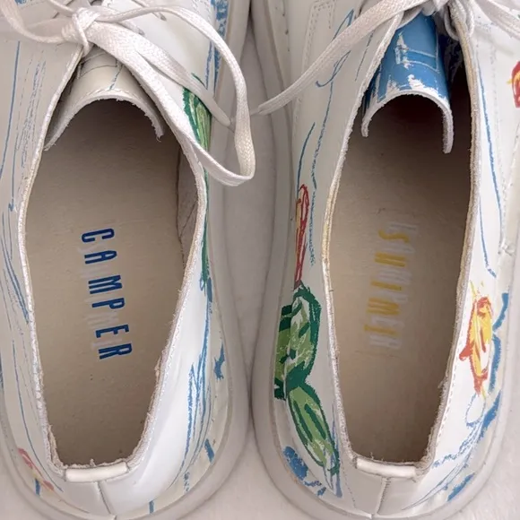 Camper | Twins Brother Polze Cactus Print Calfskin Leather Lace Up Sneaker Shoes