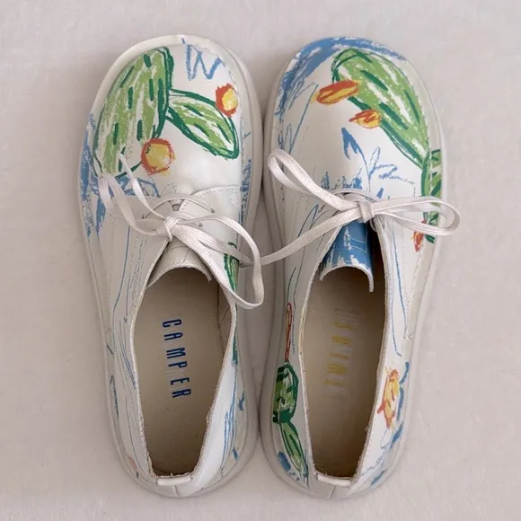 Camper | Twins Brother Polze Cactus Print Calfskin Leather Lace Up Sneaker Shoes
