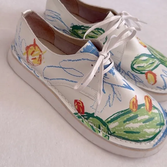 Camper | Twins Brother Polze Cactus Print Calfskin Leather Lace Up Sneaker Shoes