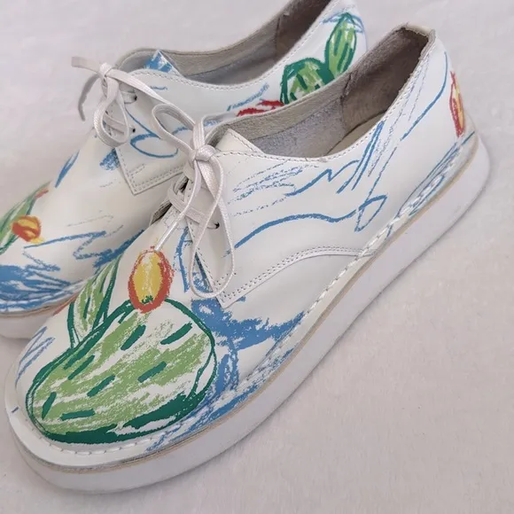Camper | Twins Brother Polze Cactus Print Calfskin Leather Lace Up Sneaker Shoes