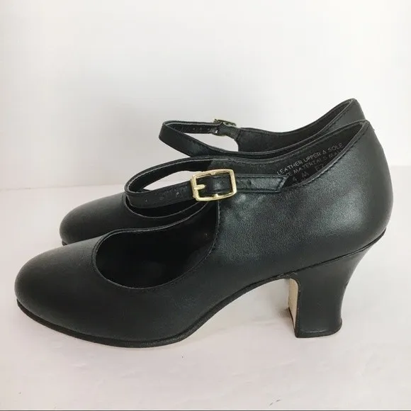 Capezio 653 Big Girls Womens SZ 4 Manhattan Character Black Dance Shoes Heels