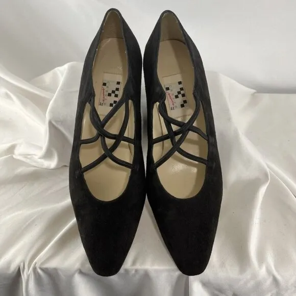Career Moves Avila Vintage 90s Suede Ballerina Block Heel Shoes