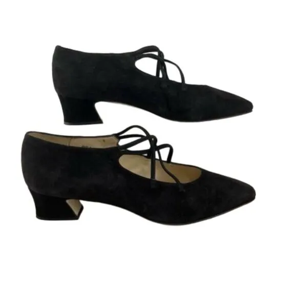 Career Moves Avila Vintage 90s Suede Ballerina Block Heel Shoes