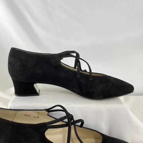 Career Moves Avila Vintage 90s Suede Ballerina Block Heel Shoes