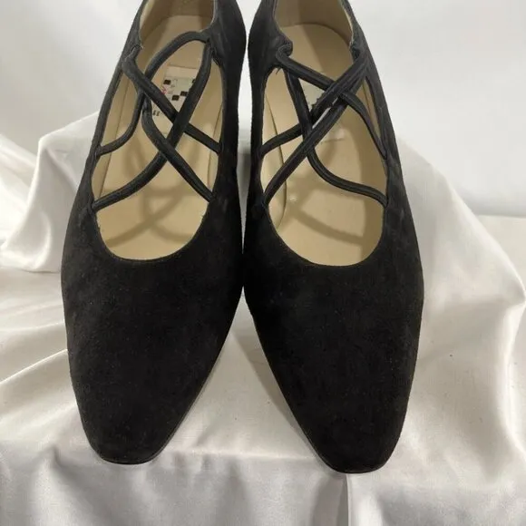 Career Moves Avila Vintage 90s Suede Ballerina Block Heel Shoes