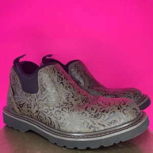 Carhartt Romeo Embossed Brown Leather Soft Toe Slip-On Ankle Boot Sz 9.5