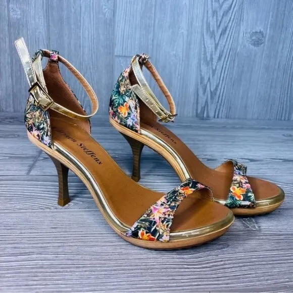 Carmen Steffens Strappy floral cloth heel pumps shoes Size 37/39 or 8