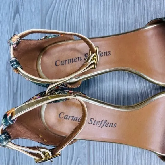 Carmen Steffens Strappy floral cloth heel pumps shoes Size 37/39 or 8