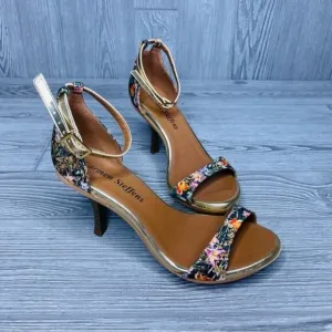 Carmen Steffens Strappy floral cloth heel pumps shoes Size 37/39 or 8