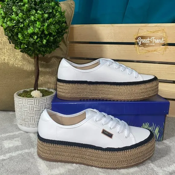 Casual Sneaker Espadrille Wedge White Napa Turim