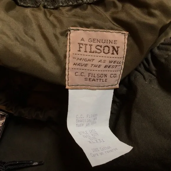 C.C. Filson Foul Weather Rain Pants Cover Cloth Oil Finish Tin Wind Repellent XL