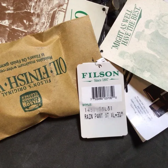 C.C. Filson Foul Weather Rain Pants Cover Cloth Oil Finish Tin Wind Repellent XL