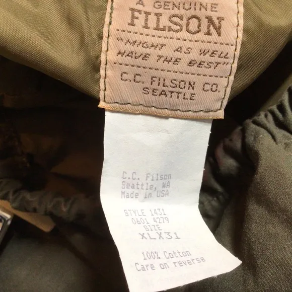C.C. Filson Foul Weather Rain Pants Cover Cloth Oil Finish Tin Wind Repellent XL