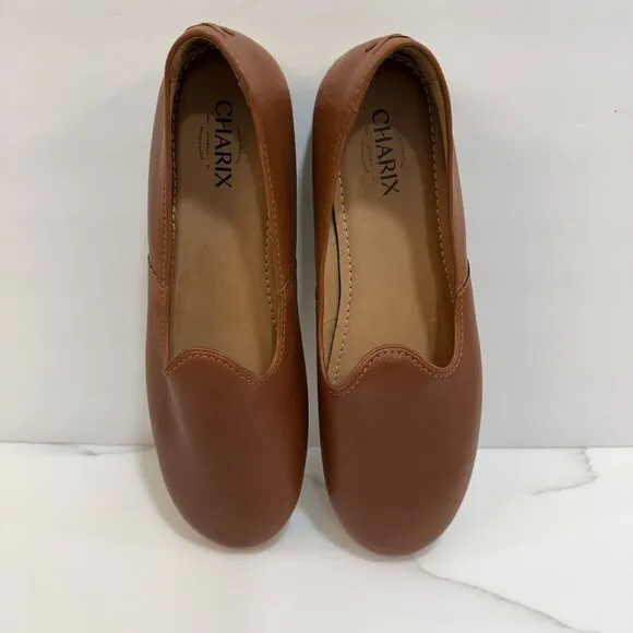 Charix Slip-On Loafer Shoes Handmade Leather Comfort Camel Womens 46 / US 14