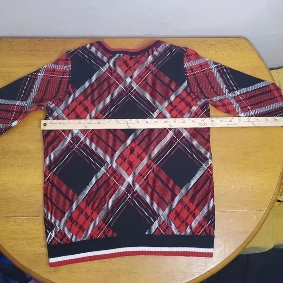 Charter Club Sweater Women Small Plaid Crewneck Family Red