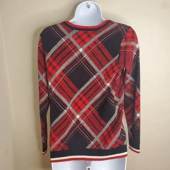 Charter Club Sweater Women Small Plaid Crewneck Family Red