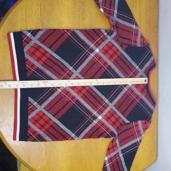 Charter Club Sweater Women Small Plaid Crewneck Family Red