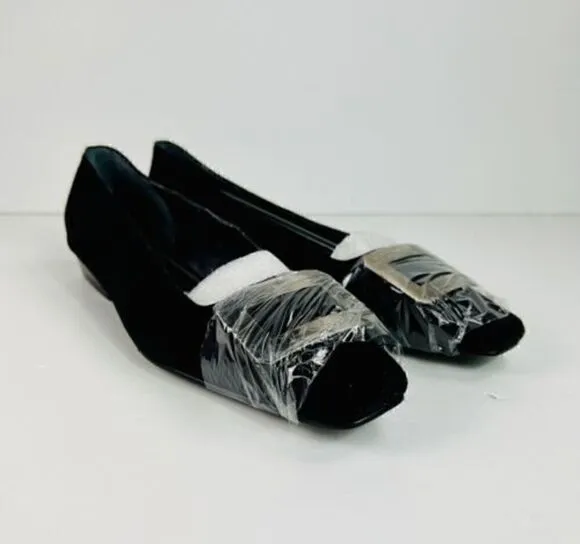 CHINESE Laundry Rhoda Suede Shoes Black Silver Buckle Size 8.5 NIB