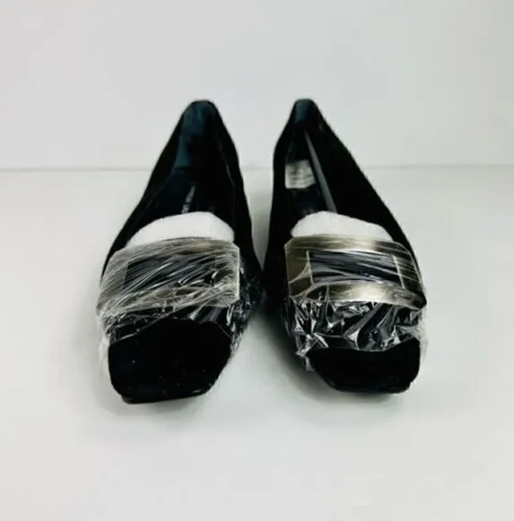 CHINESE Laundry Rhoda Suede Shoes Black Silver Buckle Size 8.5 NIB