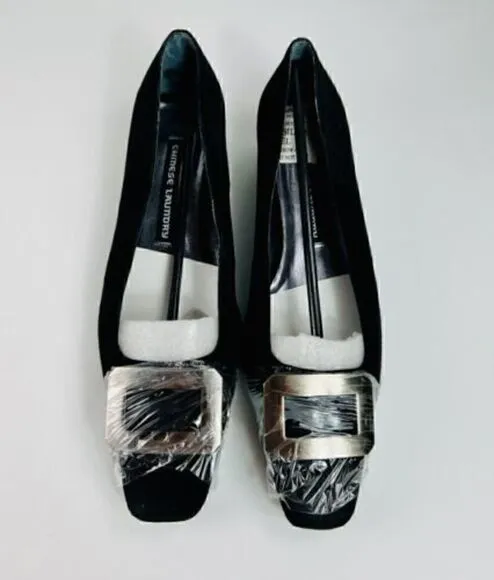 CHINESE Laundry Rhoda Suede Shoes Black Silver Buckle Size 8.5 NIB